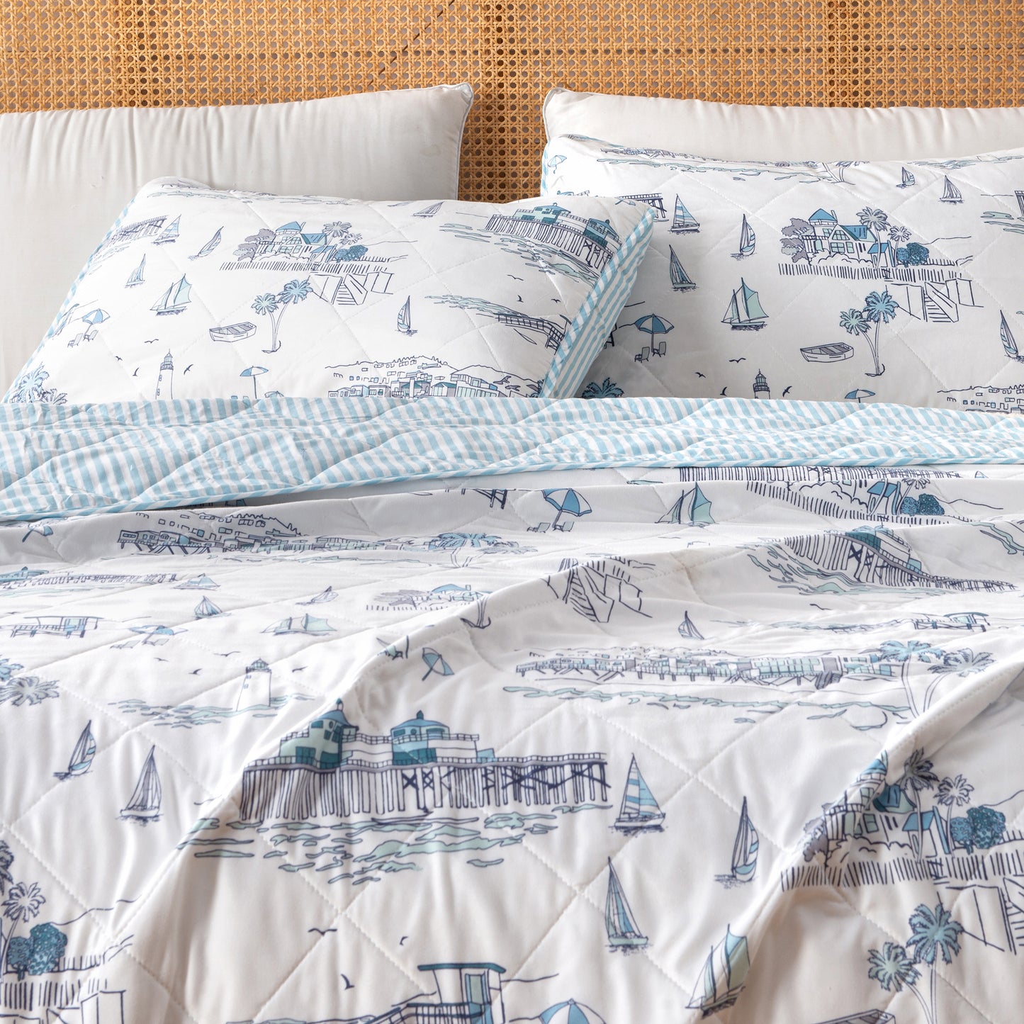 3-Piece Coastal Toile Quilt Set - Cape Elizabeth Collection