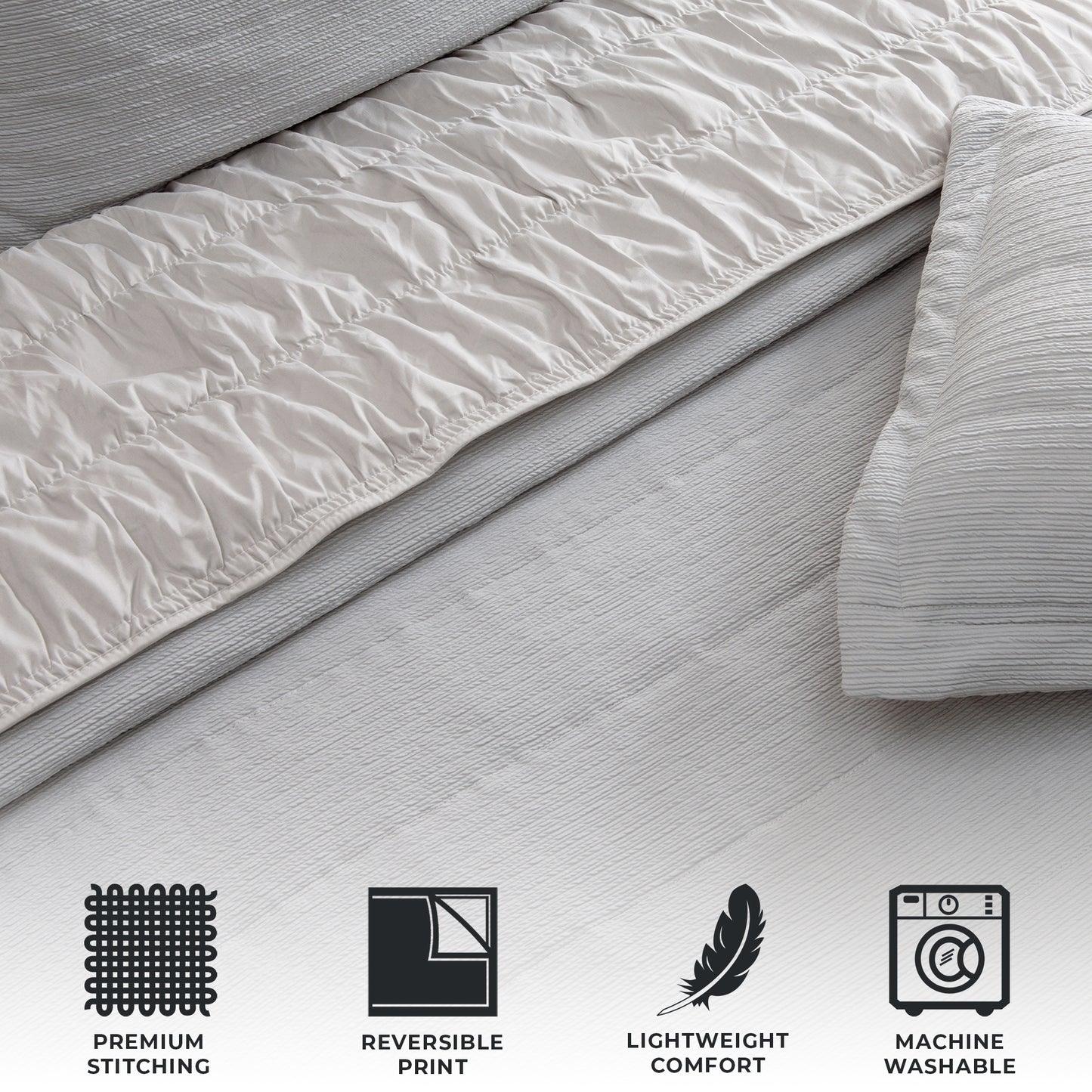 3 Piece Textured Striped Quilt Set - Ellie Collection