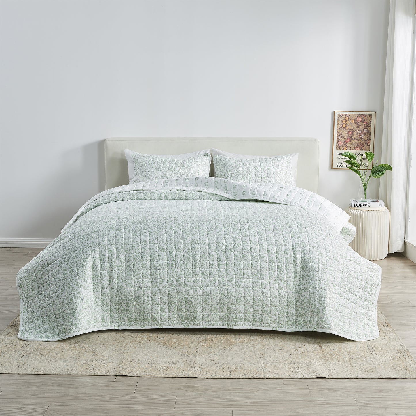 Floral Medallion Printed Microfiber Quilt Set - Kaleigh Collection
