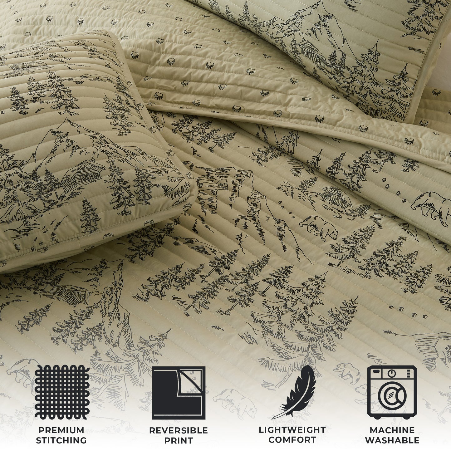 3 Piece Lodge Printed Quilt - Moonlight Ridge