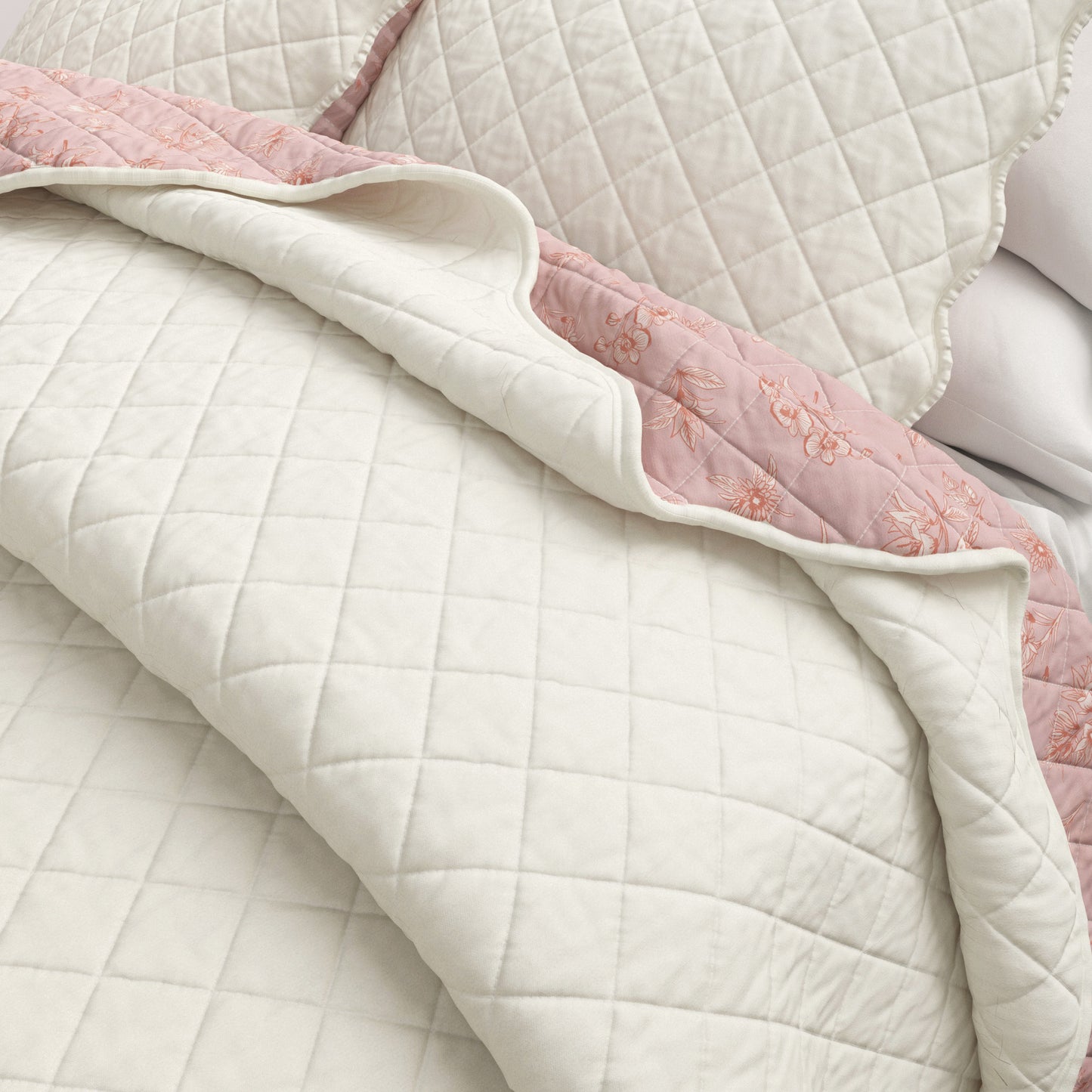 Floral Print & Scallopeded Edge Cotton Quilt Set - Sandie Collection