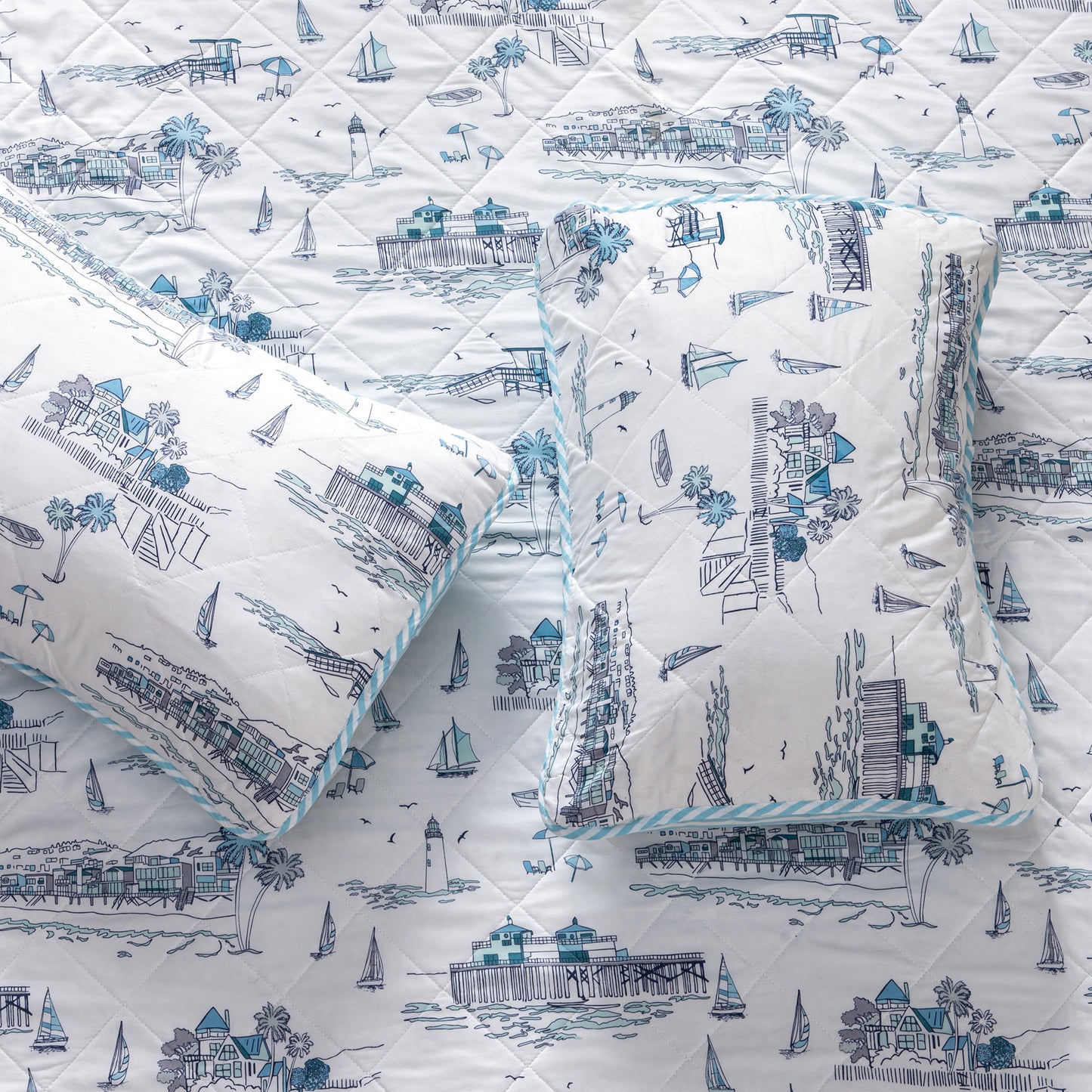 3-Piece Coastal Toile Quilt Set - Cape Elizabeth Collection