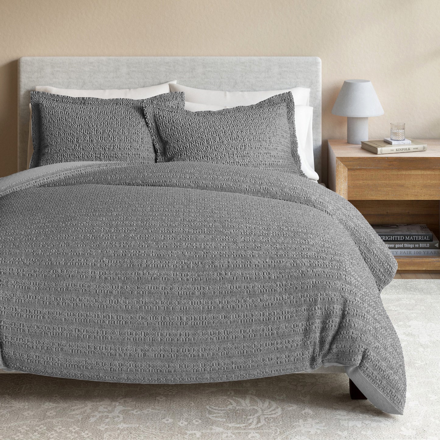 100% Cotton Honeycomb Waffle Textured Duvet Cover with Pillow Shams