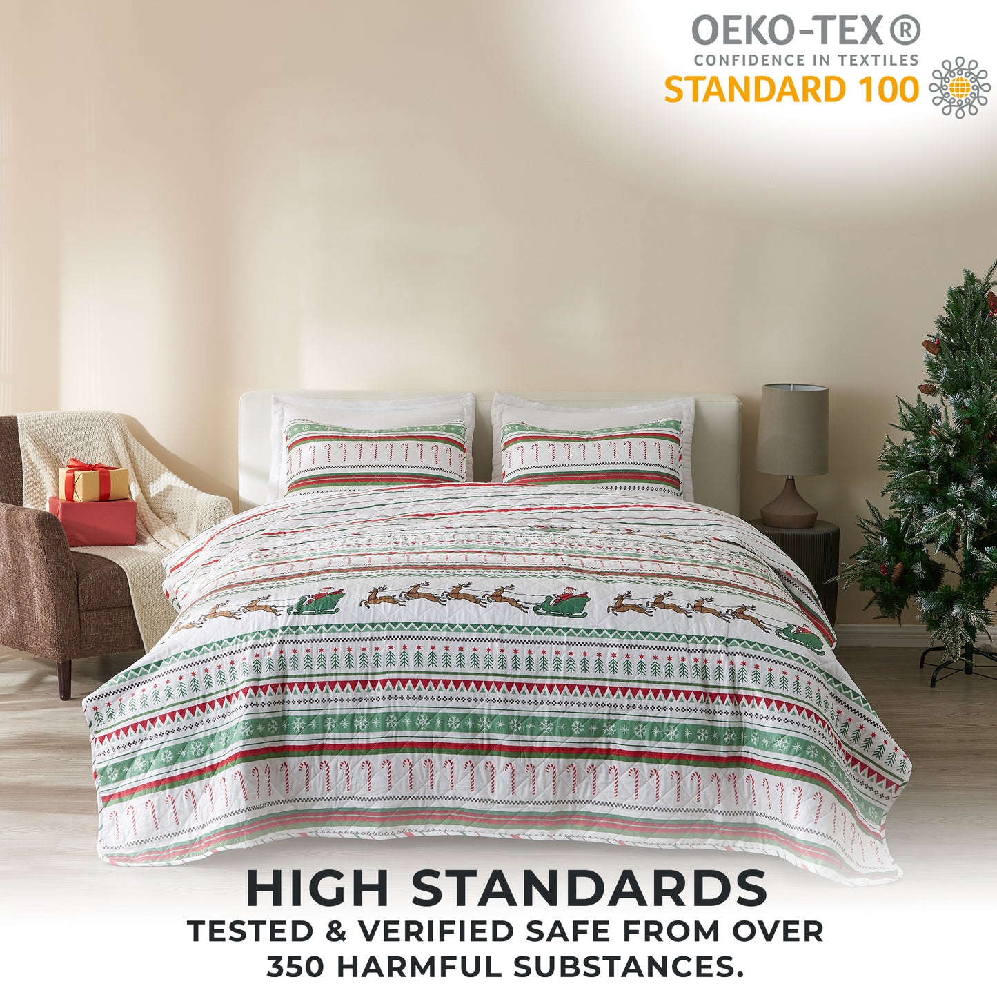 3-Piece Christmas Quilt - Festive Collection