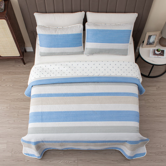 3 Piece Striped Quilt Set - Bryce Collection