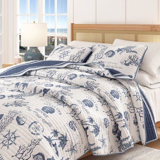Coastal Printed Cotton Quilt Set - Calypso Collection