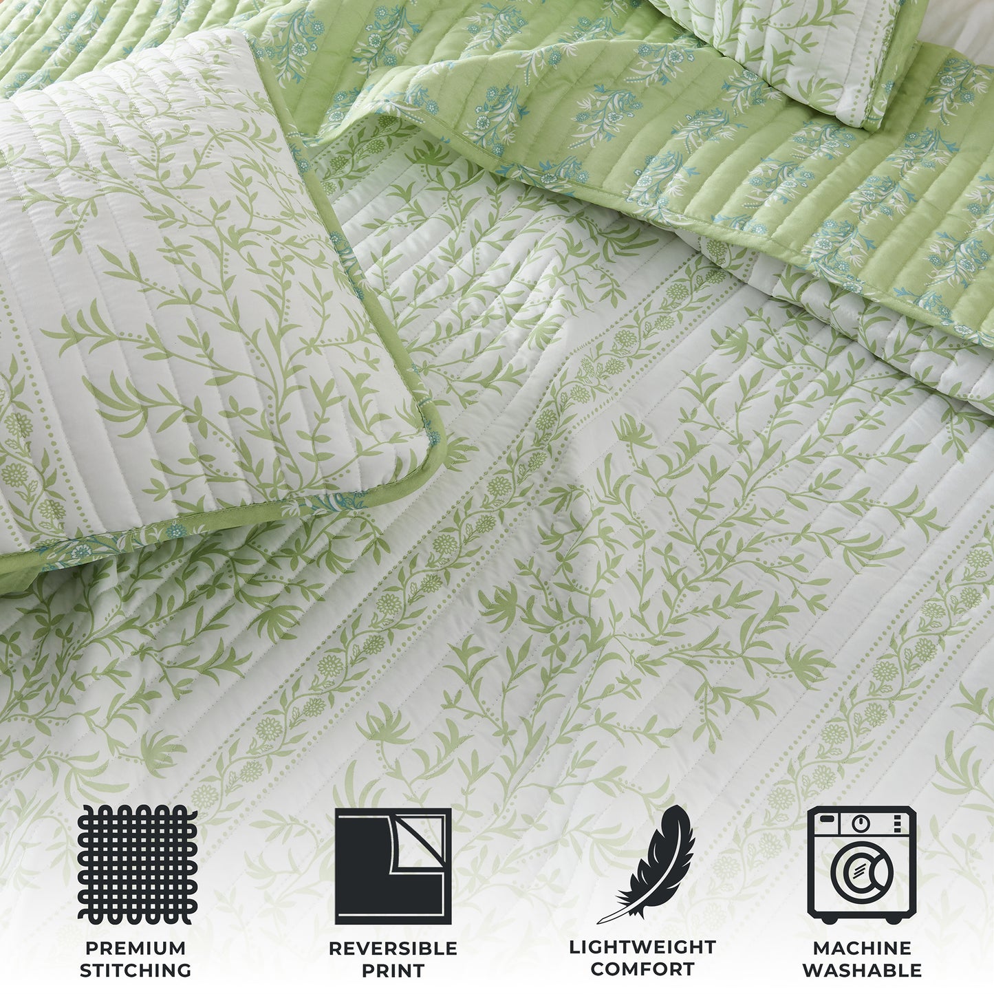 Green Floral Quilt Set - Flora Collection