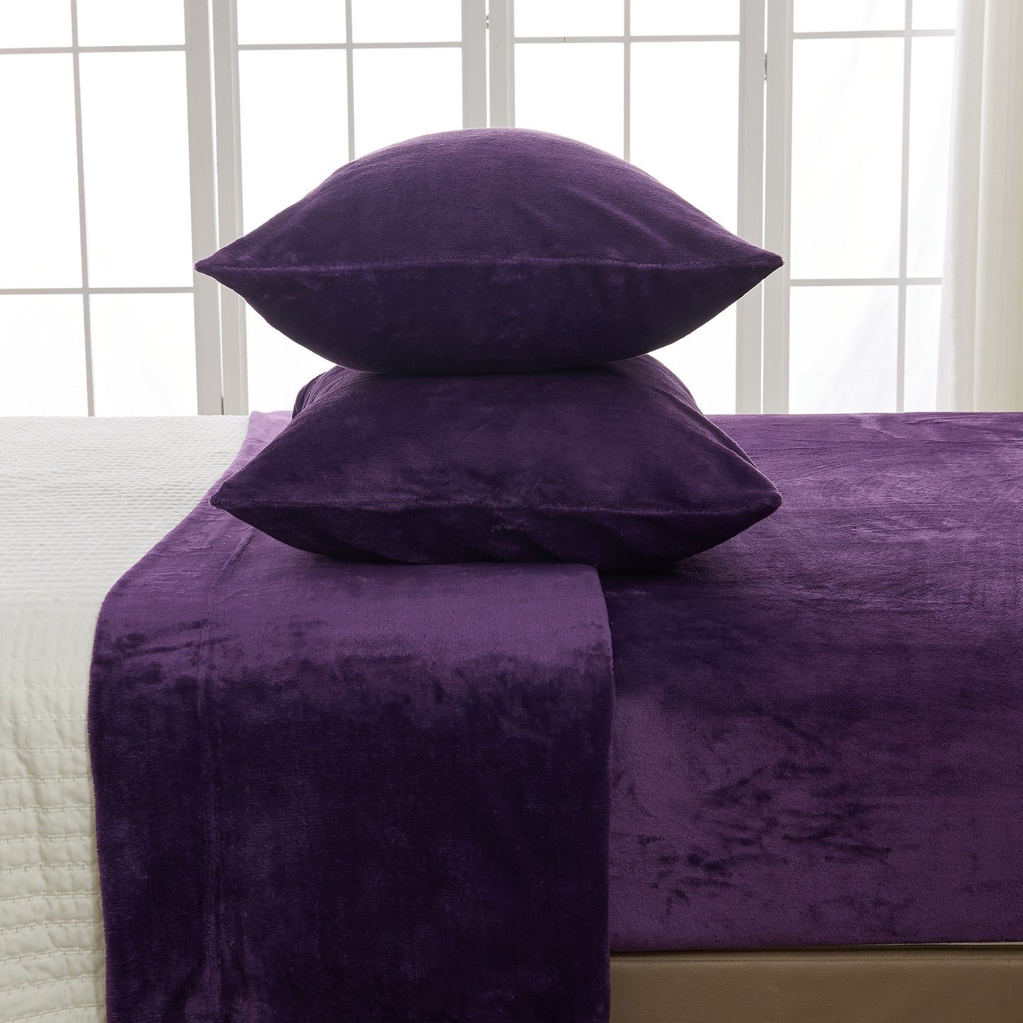 4-Piece Solid Jewel-Toned Plush Sheet - Velvet Luxe Collection