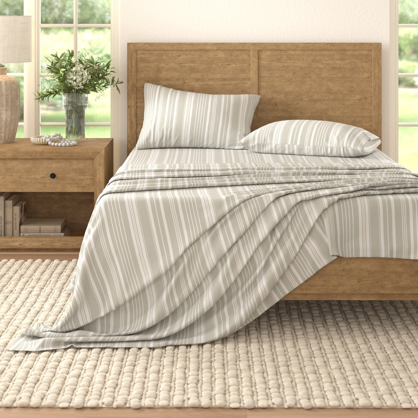 4-Piece Striped Microfiber Sheet Set - Elouise Collection