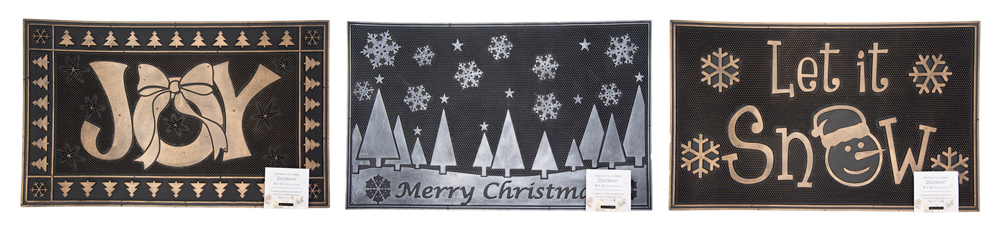 Rubber Metallic Doormat  with Christmas Joy Designs