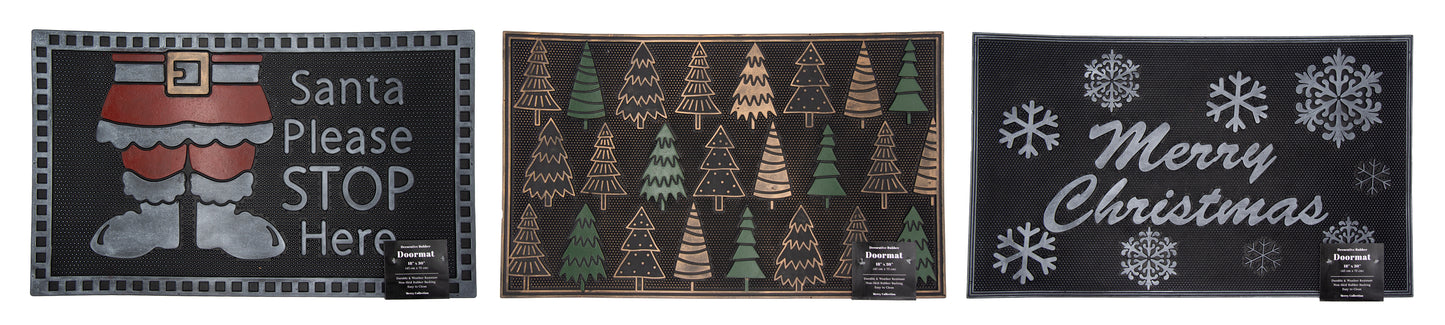 Rubber Metallic Doormat  with Merry Christmas Designs